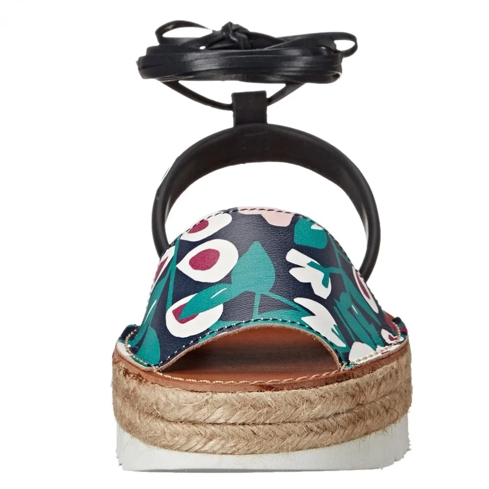 Delman Floral Espadrille Platform Sandals | Ankle Tie | Size 8